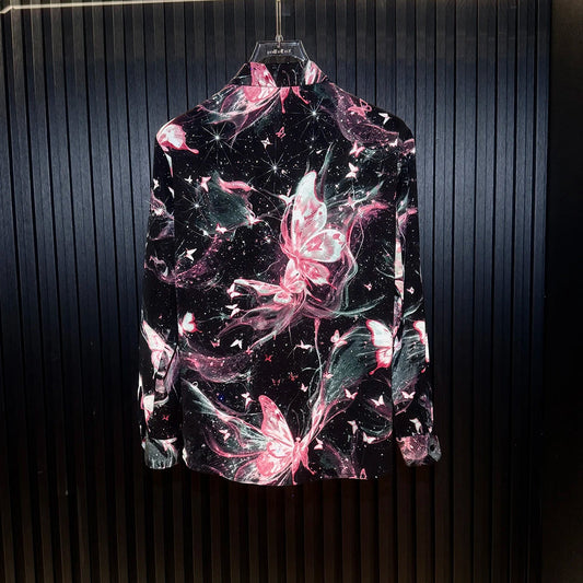Artistic Butterfly Print Drape Shirt